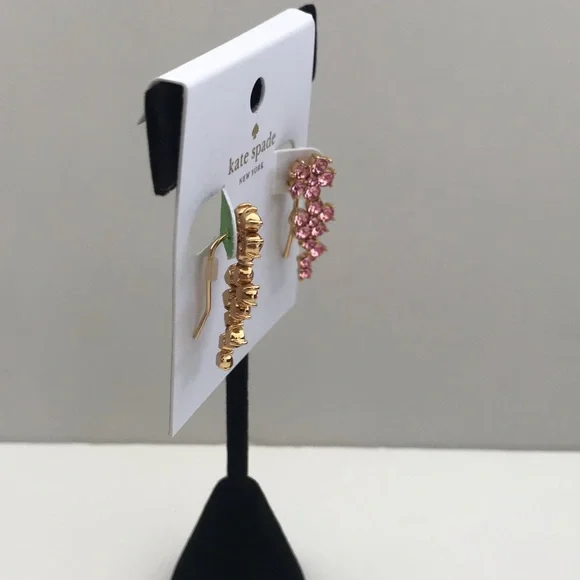 Nwt Kate Spade NY Pink Floral Pierced Crawler Earrings - Picture 3 of 8